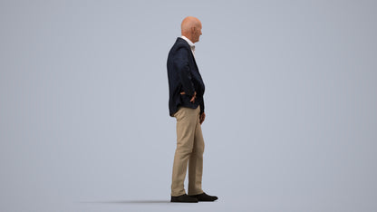 realistic 3D senior man business, scanned archviz people for Blender and 3ds Max, side view render