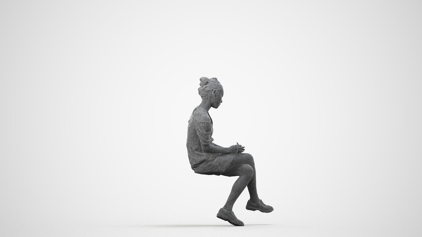photogrammetry 3D woman business, realistic human model archviz FBX, wireframe side view