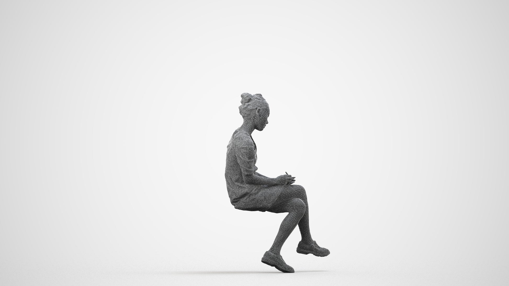 photogrammetry 3D woman business, realistic human model archviz FBX, wireframe side view