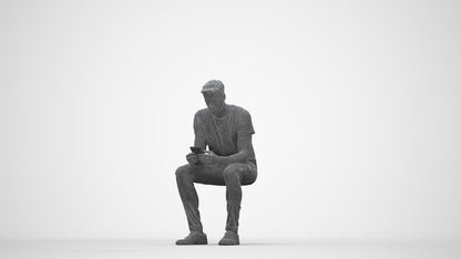 3D scanned man sitting casual, photorealistic archviz people for Enscape and SketchUp, wireframe back view
