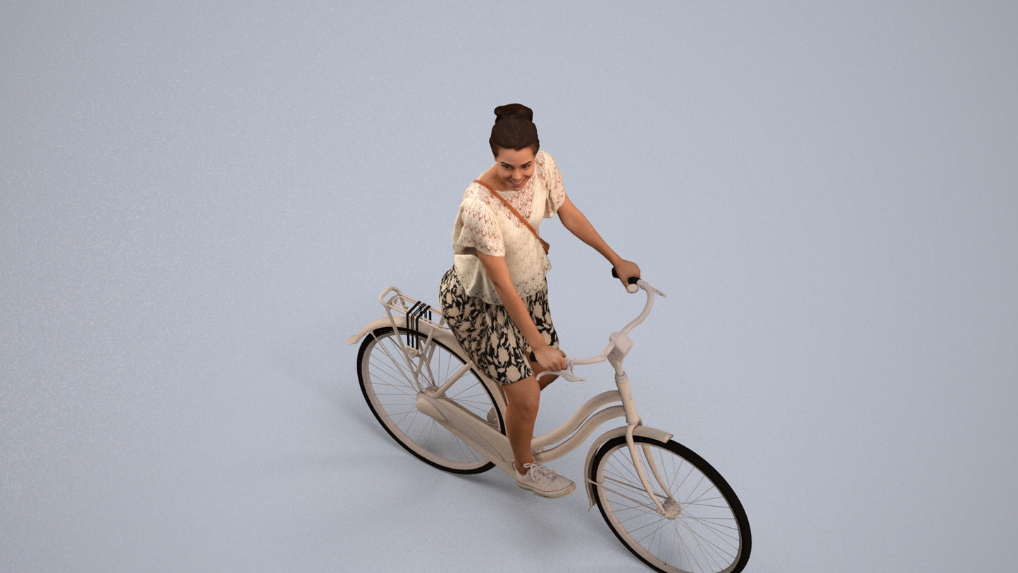 realistic 3D people woman formal cycling, render-ready for V-Ray and Corona, FBX OBJ, back view render