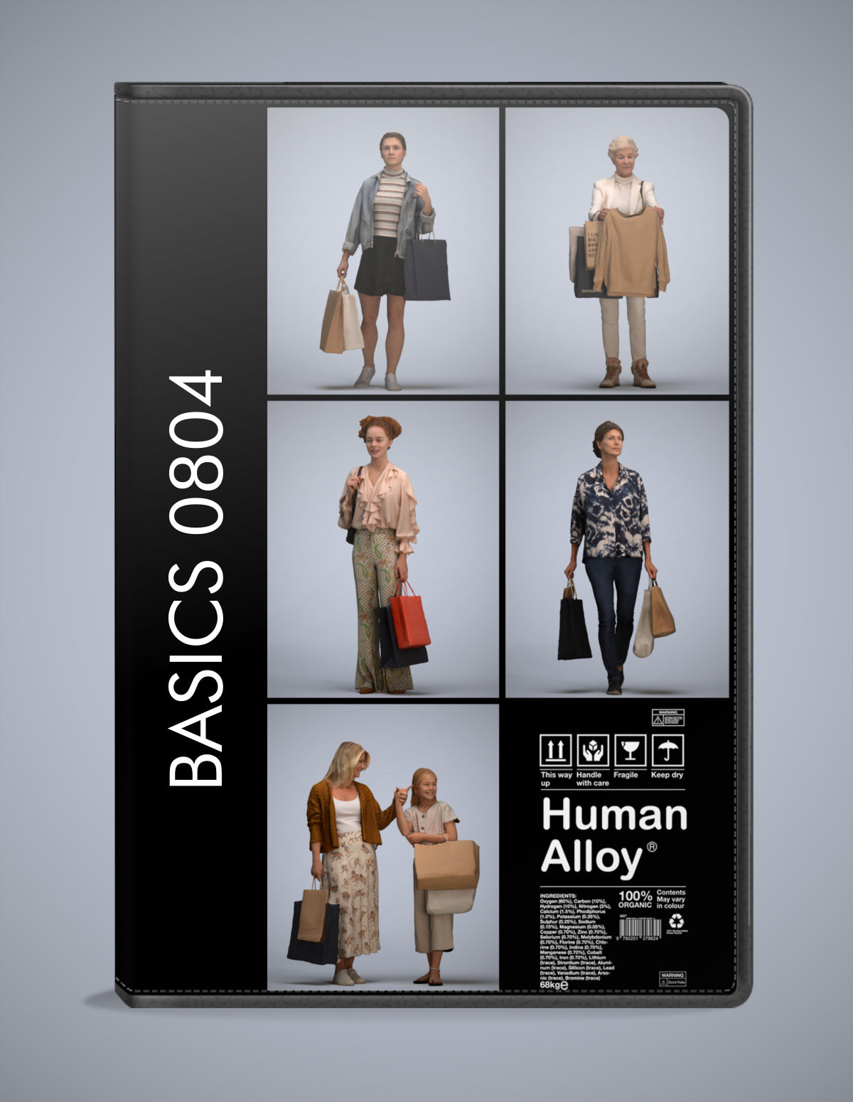 realistic 3D people shopping set, 5 render-ready models for V-Ray and Corona