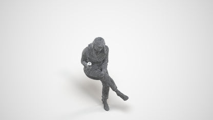 scanned 3D woman casual sitting, photogrammetry people for Enscape and V-Ray, wireframe three-quarter view