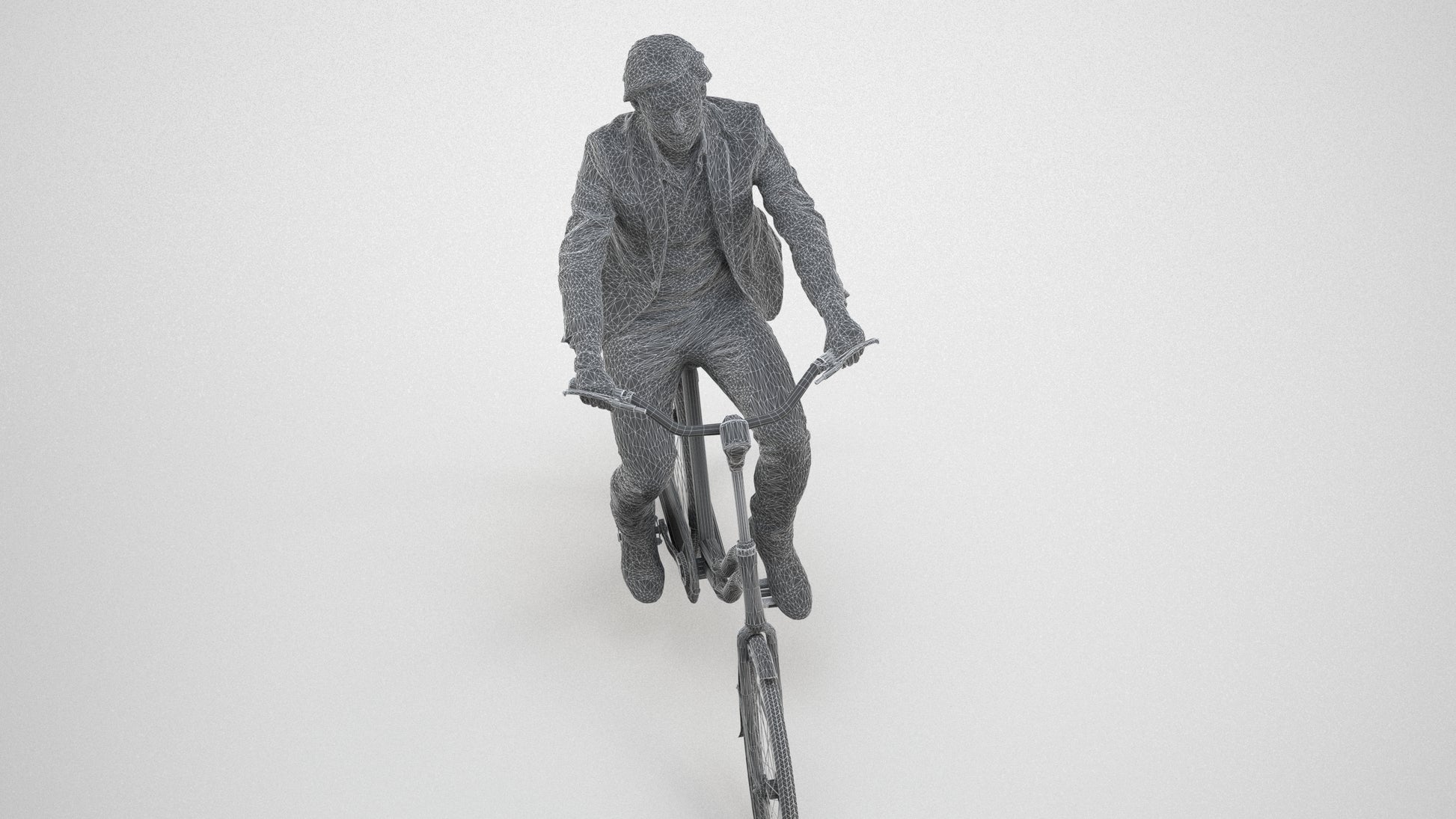 scanned 3D man business cycling, photogrammetry people for Enscape and V-Ray, wireframe three-quarter view