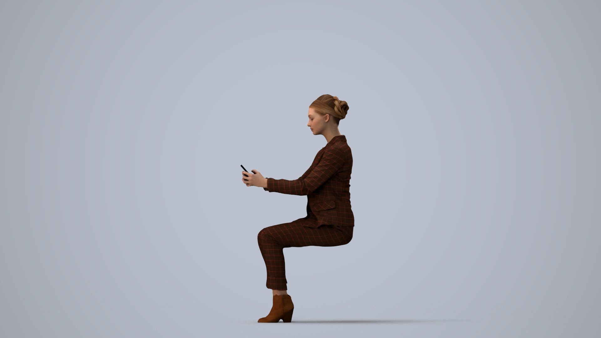 3D scanned woman business, photorealistic archviz people for Enscape and SketchUp, three-quarter view render