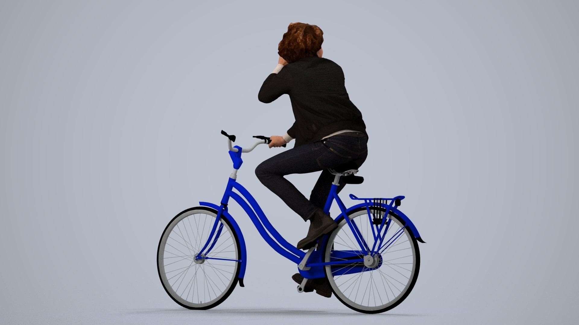 3D people model man casual cycling, scanned human for 3ds Max rendering, side view render