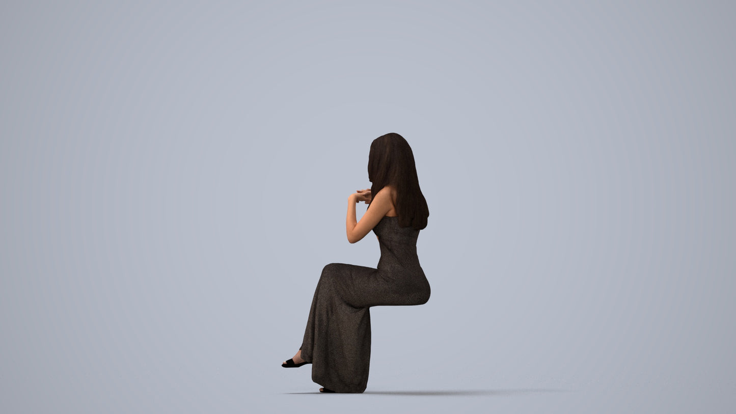 scanned 3D woman business formal, photogrammetry people for Enscape and V-Ray, three-quarter view render