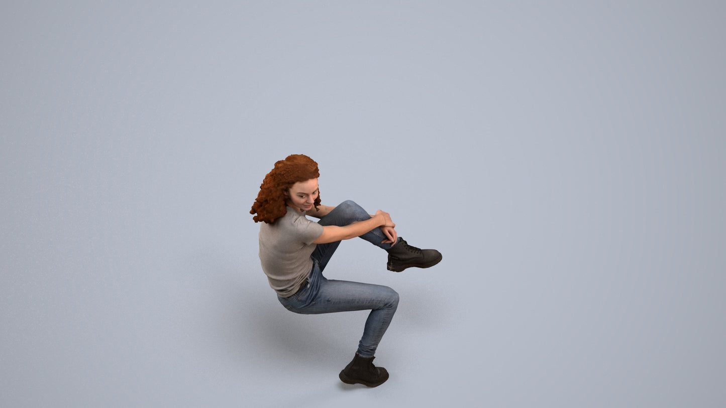 3D people model woman casual sitting, scanned human for 3ds Max rendering, back view render