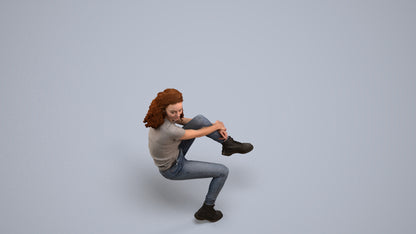 3D people model woman casual sitting, scanned human for 3ds Max rendering, back view render