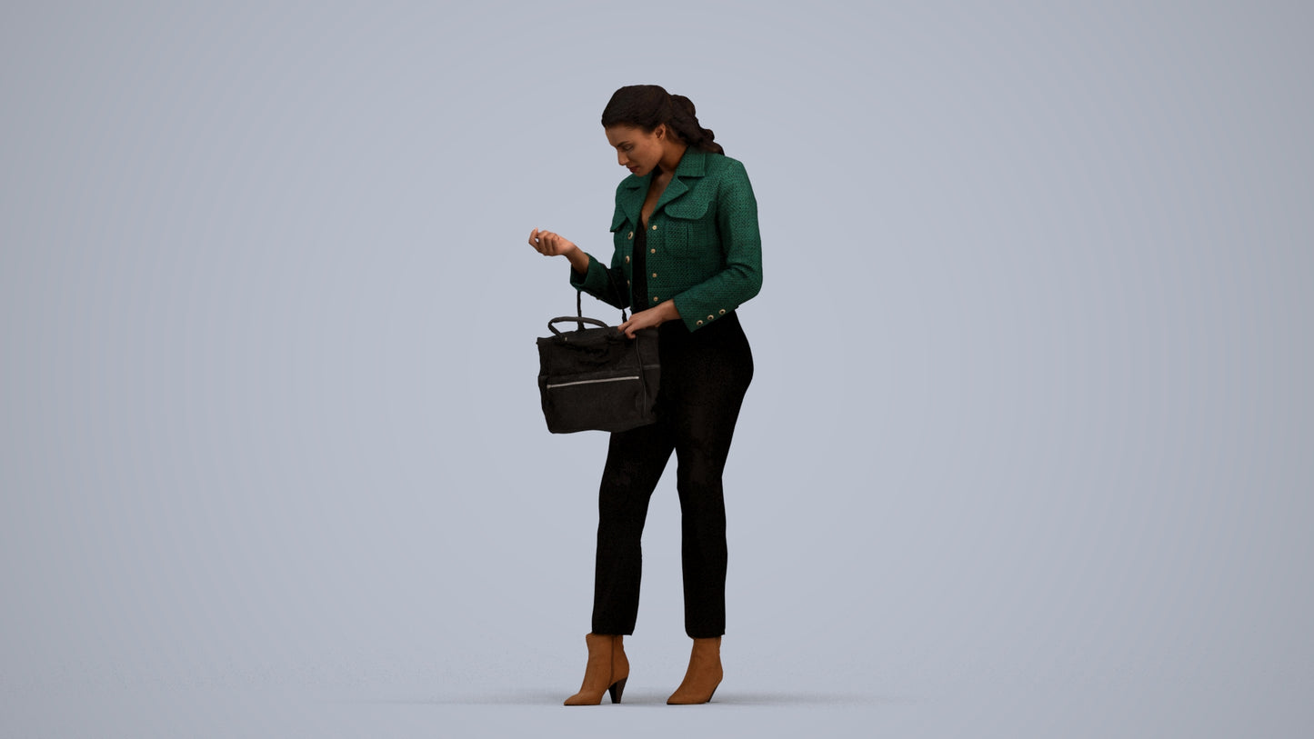 realistic 3D woman business standing, scanned archviz people for Blender and 3ds Max, standing pose render