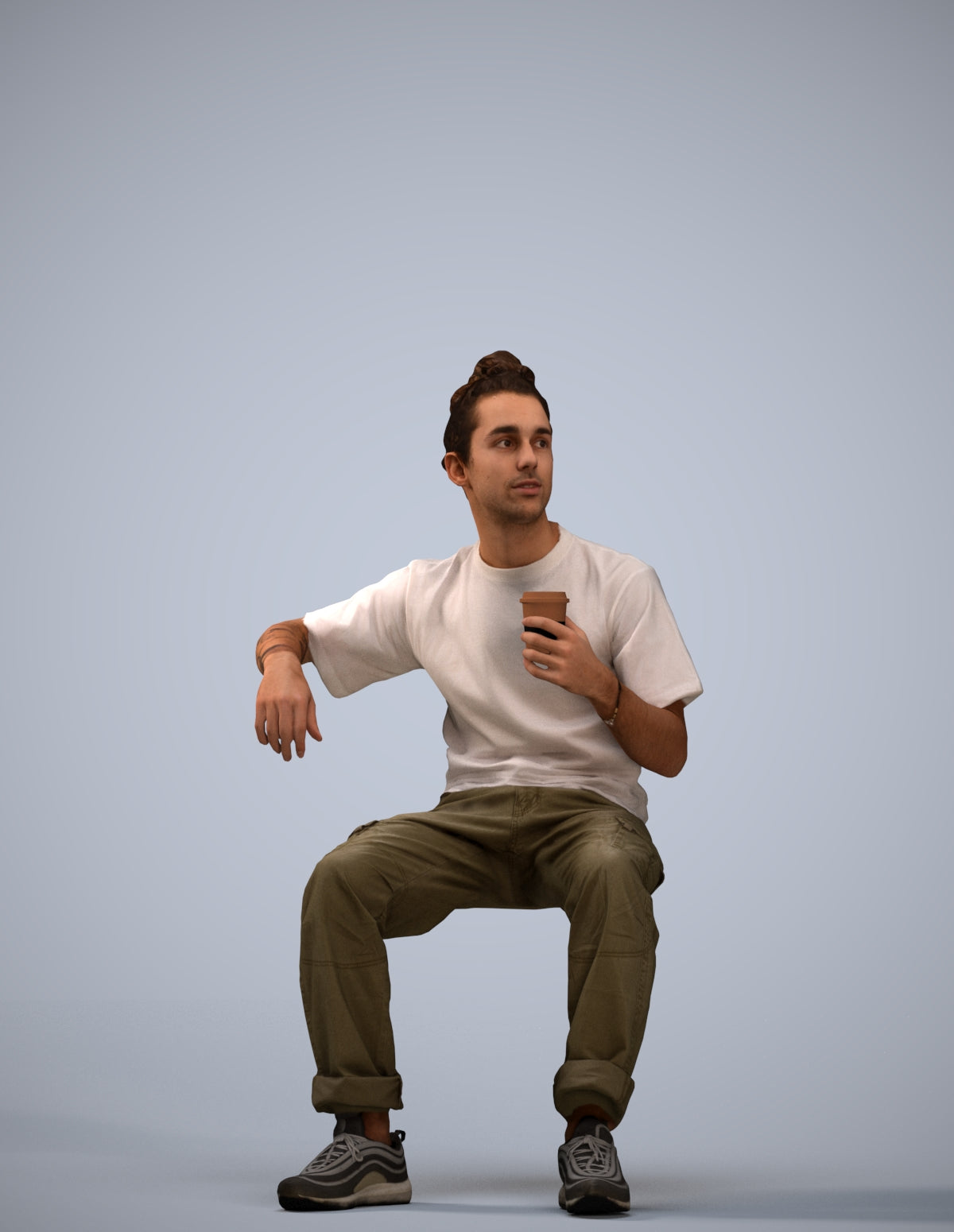 scanned 3D man casual sitting, photogrammetry people for Enscape and V-Ray