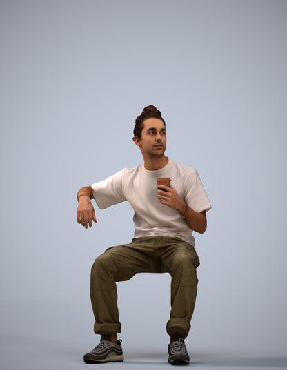 scanned 3D man casual sitting, photogrammetry people for Enscape and V-Ray