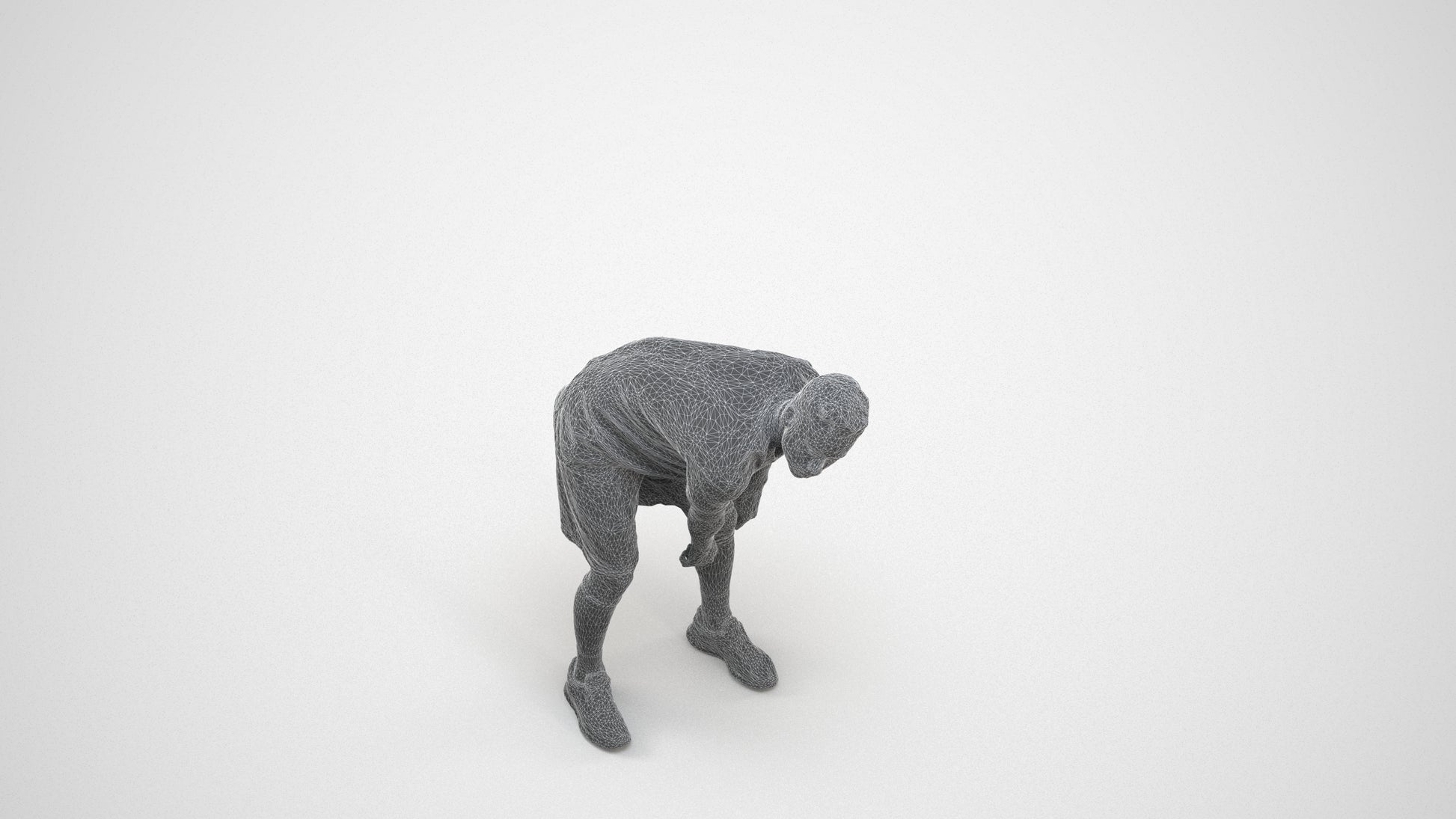 scanned 3D man sport, photogrammetry people for Enscape and V-Ray, wireframe three-quarter view