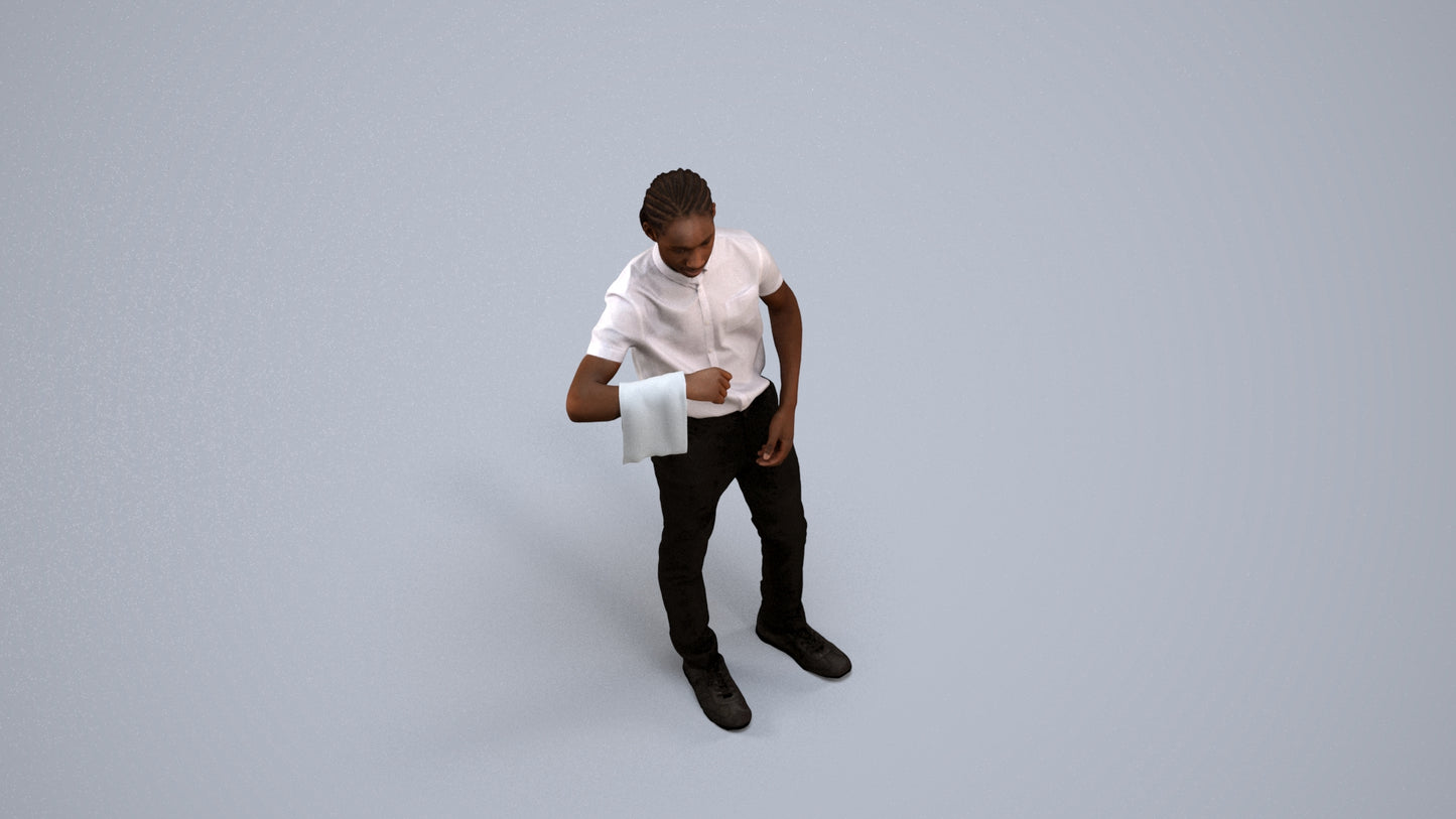 realistic 3D human boy hospitality, archviz people FBX OBJ for Blender, back view render