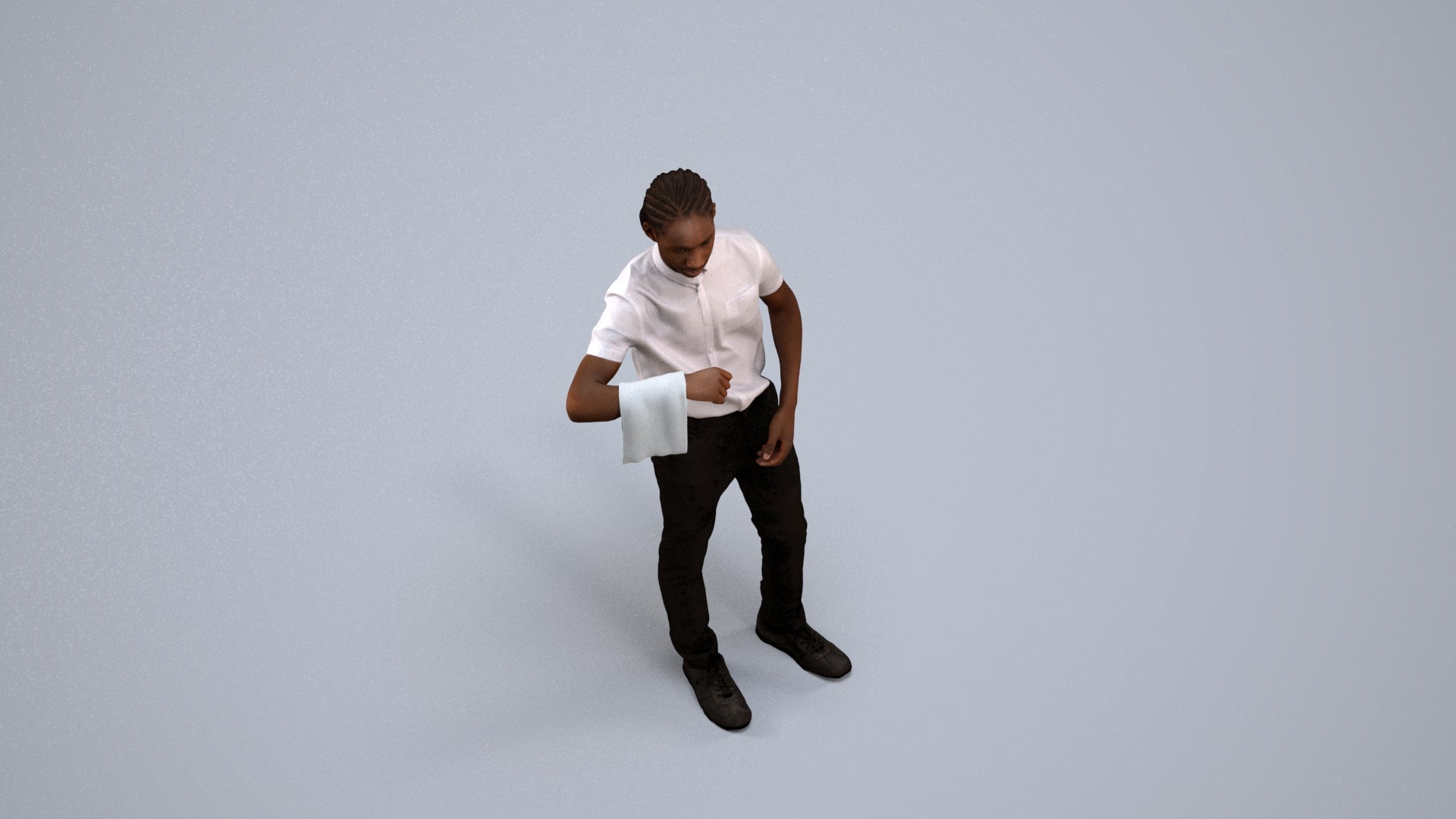 realistic 3D human boy hospitality, archviz people FBX OBJ for Blender, back view render