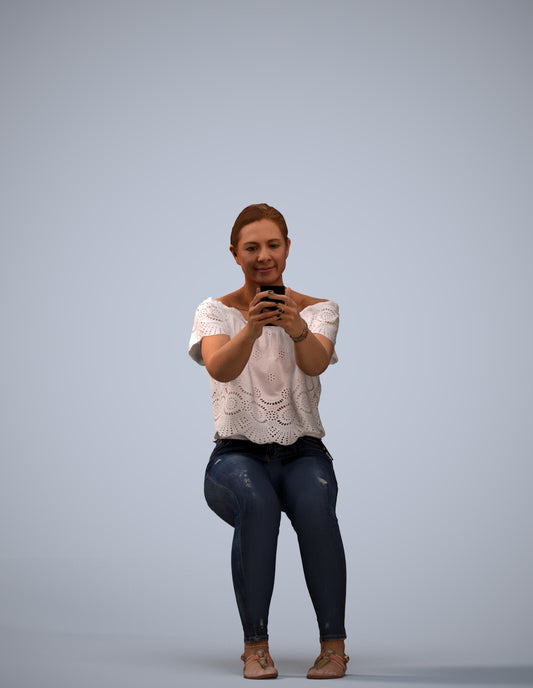 photogrammetry 3D woman casual sitting, realistic human model archviz FBX