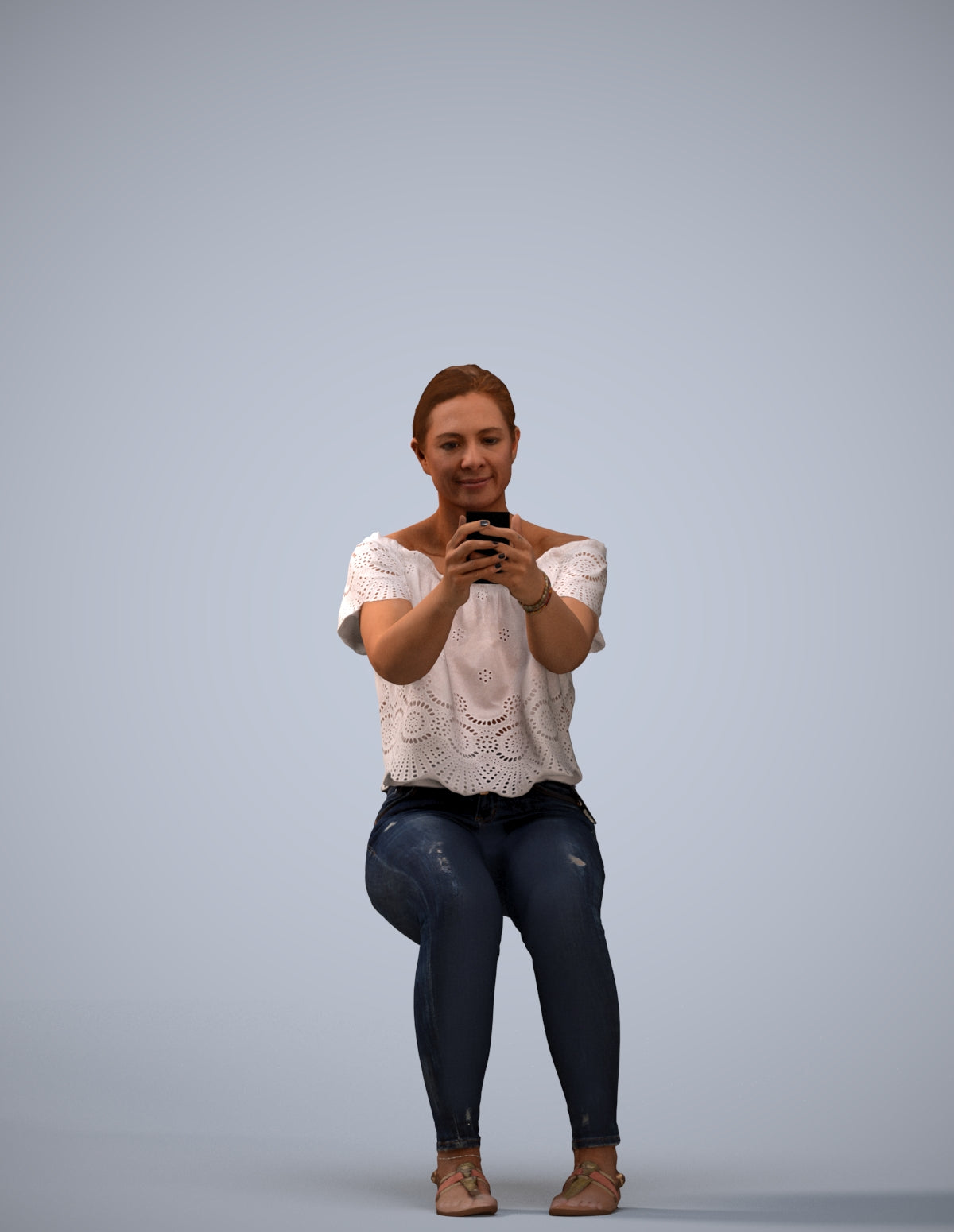 photogrammetry 3D woman casual sitting, realistic human model archviz FBX