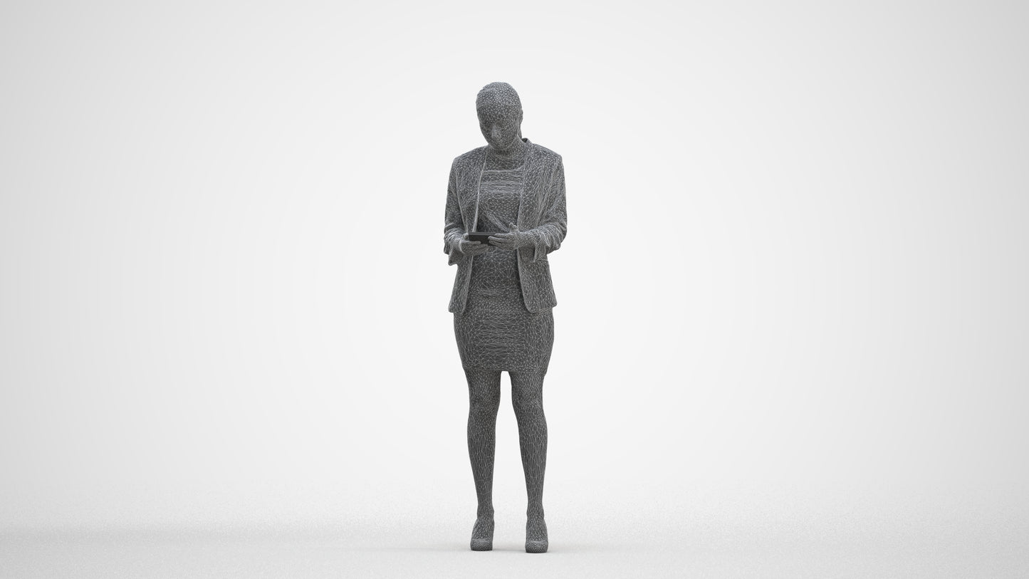 3D people model woman business, scanned human for 3ds Max rendering, three-quarter front view render