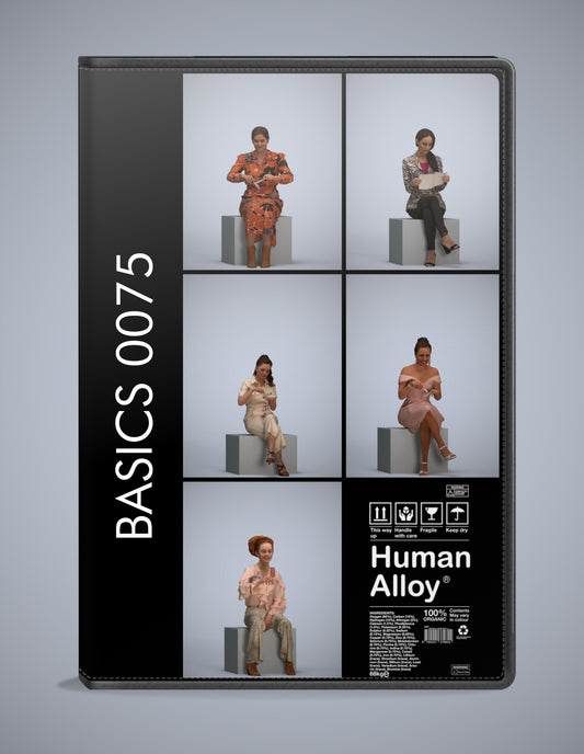 photogrammetry 3D people sitting collection, 5 realistic human models archviz FBX