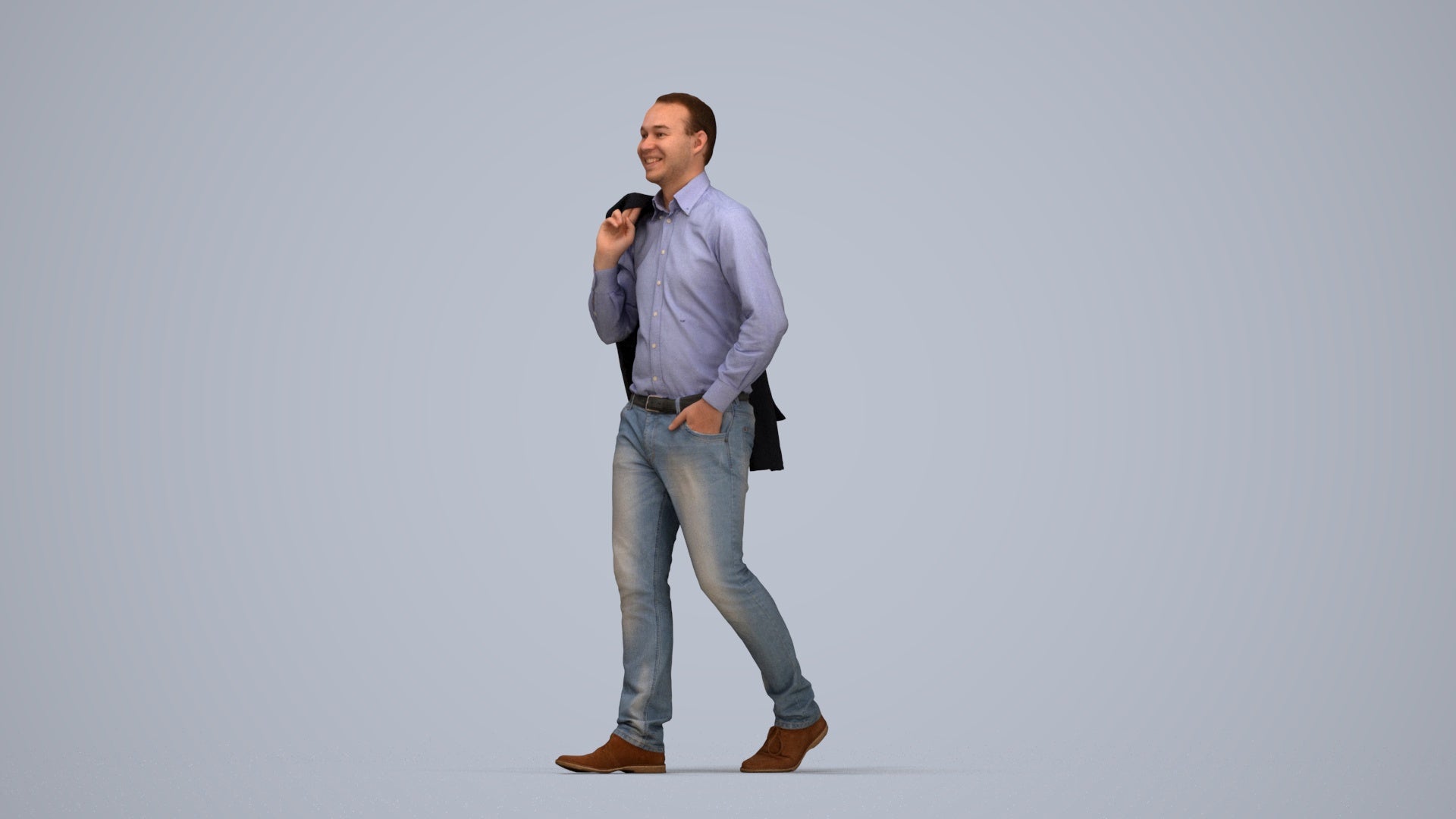 realistic 3D man business standing, scanned archviz people for Blender and 3ds Max, top-down view render