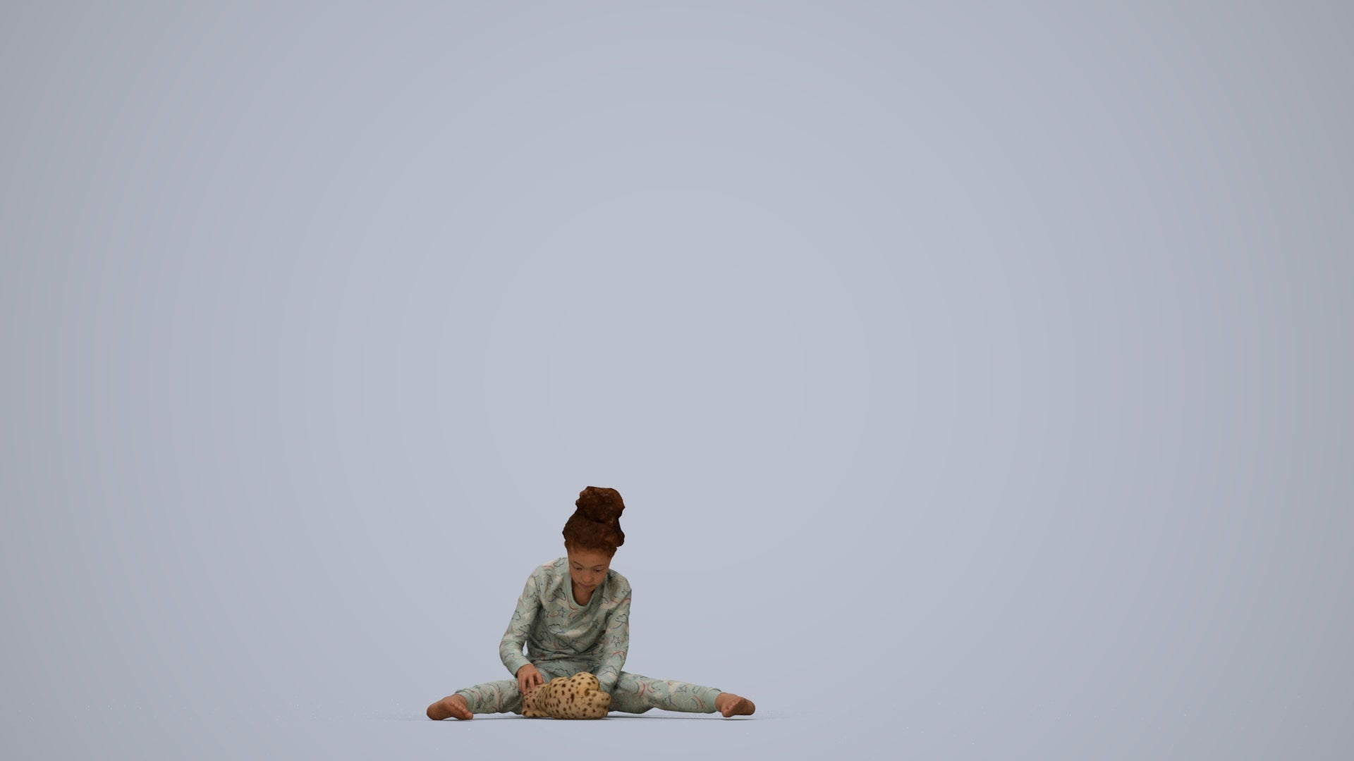 3D human model girl kids, photogrammetry scanned person for archviz, top-down view render