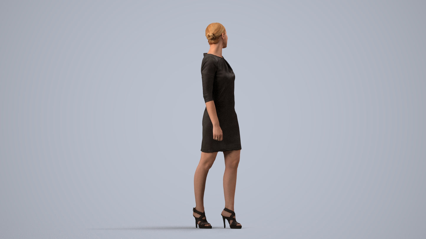 scanned 3D woman business standing, photogrammetry people for Enscape and V-Ray, side view render