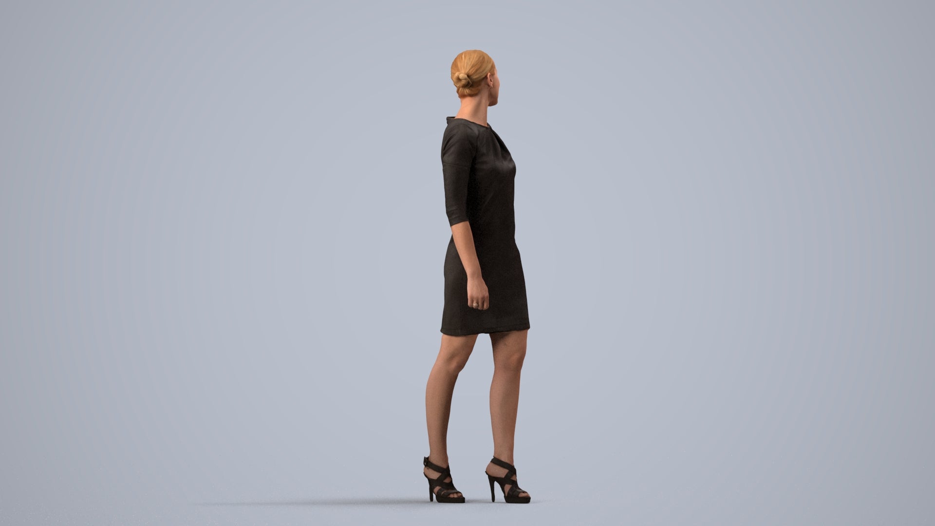 scanned 3D woman business standing, photogrammetry people for Enscape and V-Ray, side view render