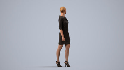 scanned 3D woman business standing, photogrammetry people for Enscape and V-Ray, side view render