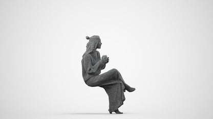 realistic 3D people woman casual sitting, render-ready for V-Ray and Corona, FBX OBJ, wireframe side view