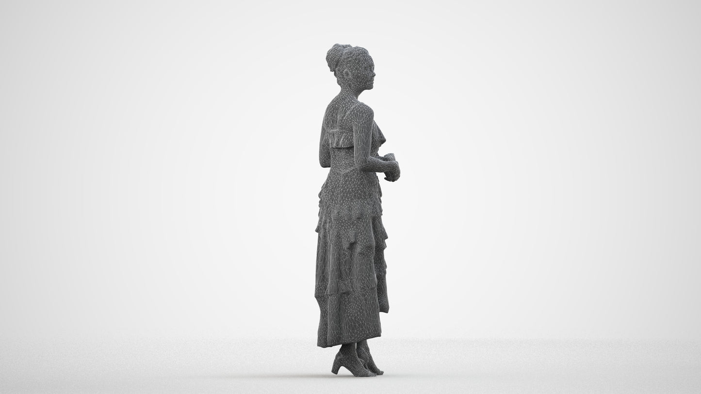 scanned 3D woman formal formalaffairs, photogrammetry people for Enscape and V-Ray, wireframe side view