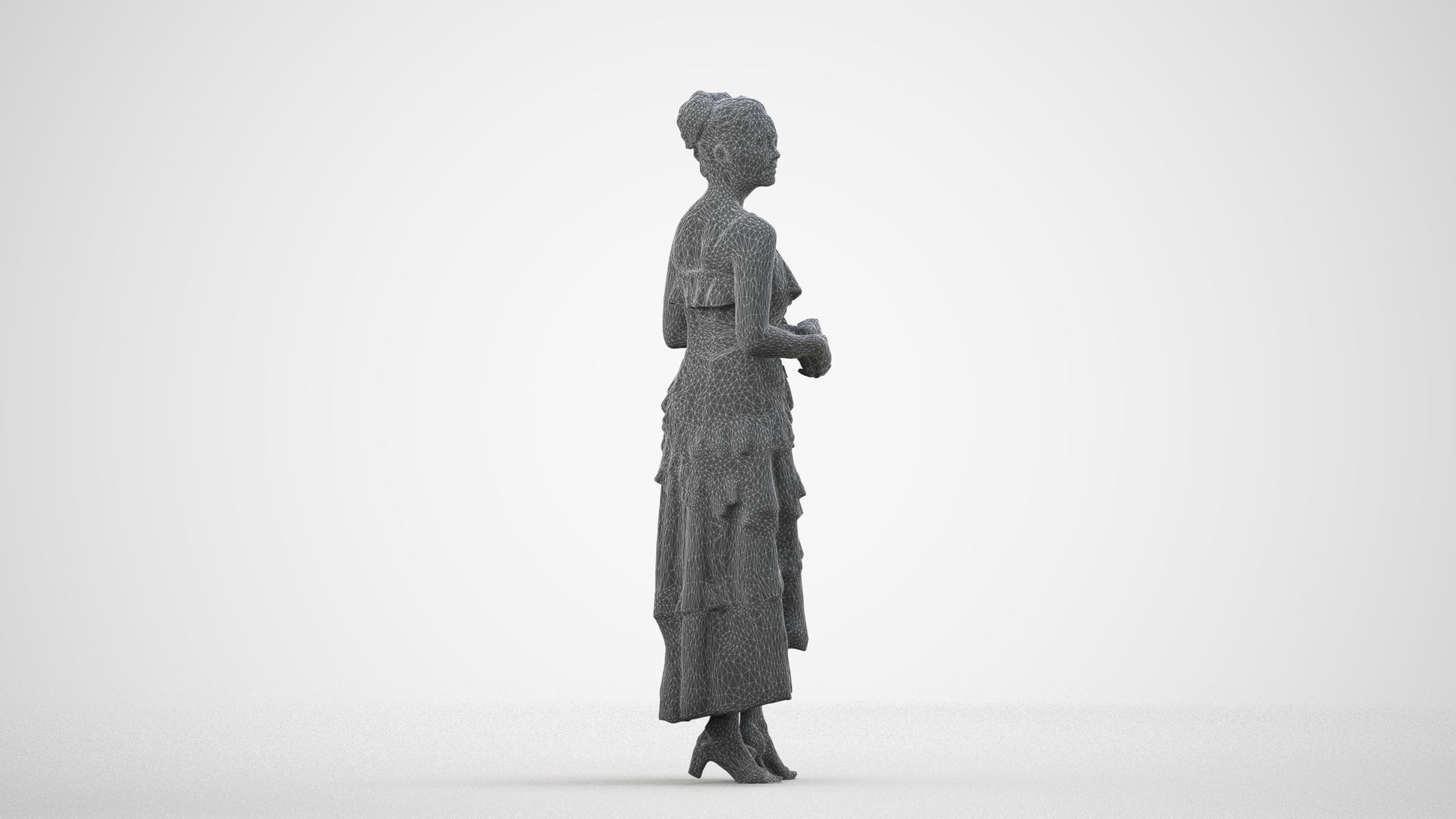 scanned 3D woman formal formalaffairs, photogrammetry people for Enscape and V-Ray, wireframe side view