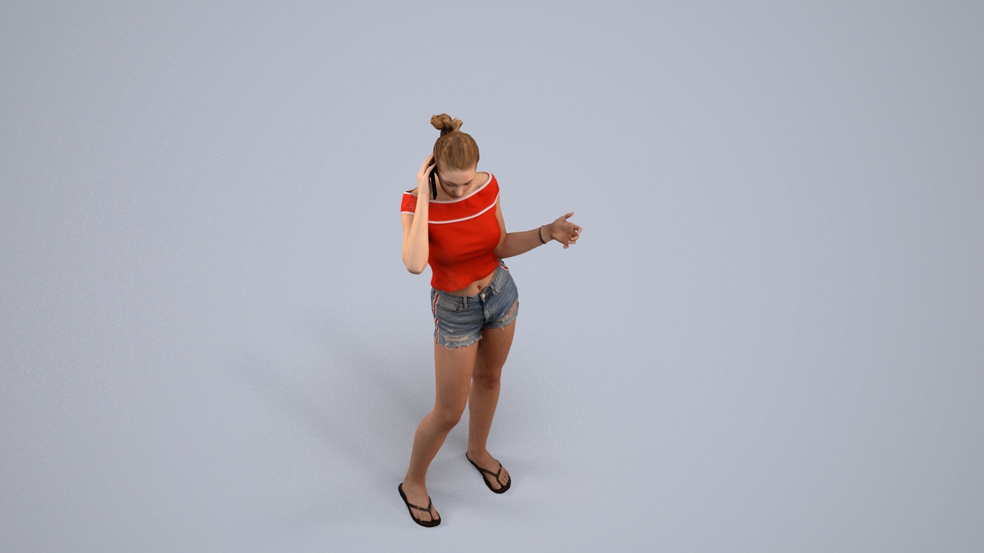 3D people model girl casual standing, scanned human for 3ds Max rendering, back view render