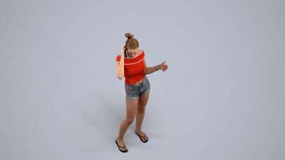 3D people model girl casual standing, scanned human for 3ds Max rendering, back view render