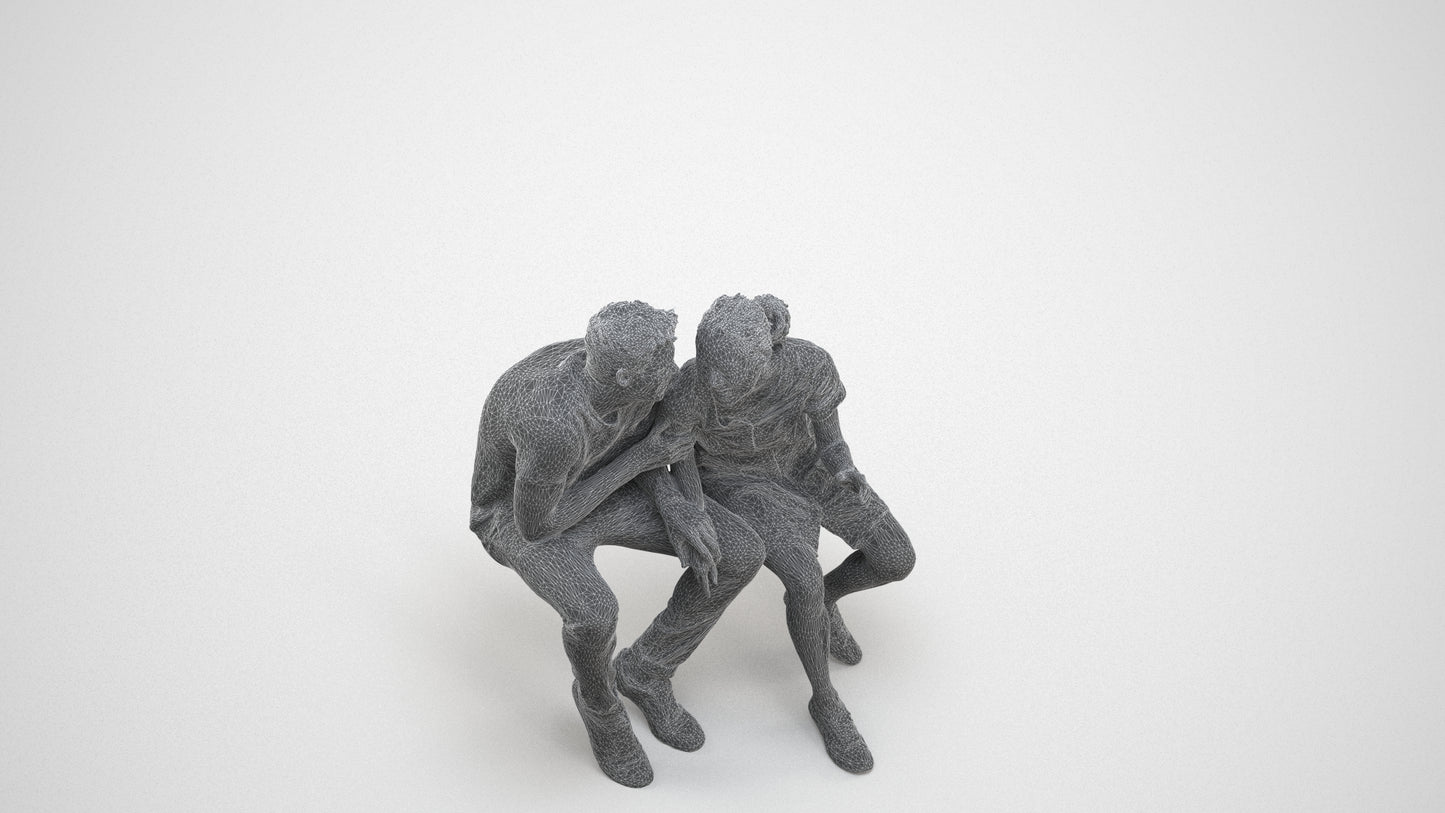 3D people model woman casual couple, scanned human for 3ds Max rendering, wireframe three-quarter view
