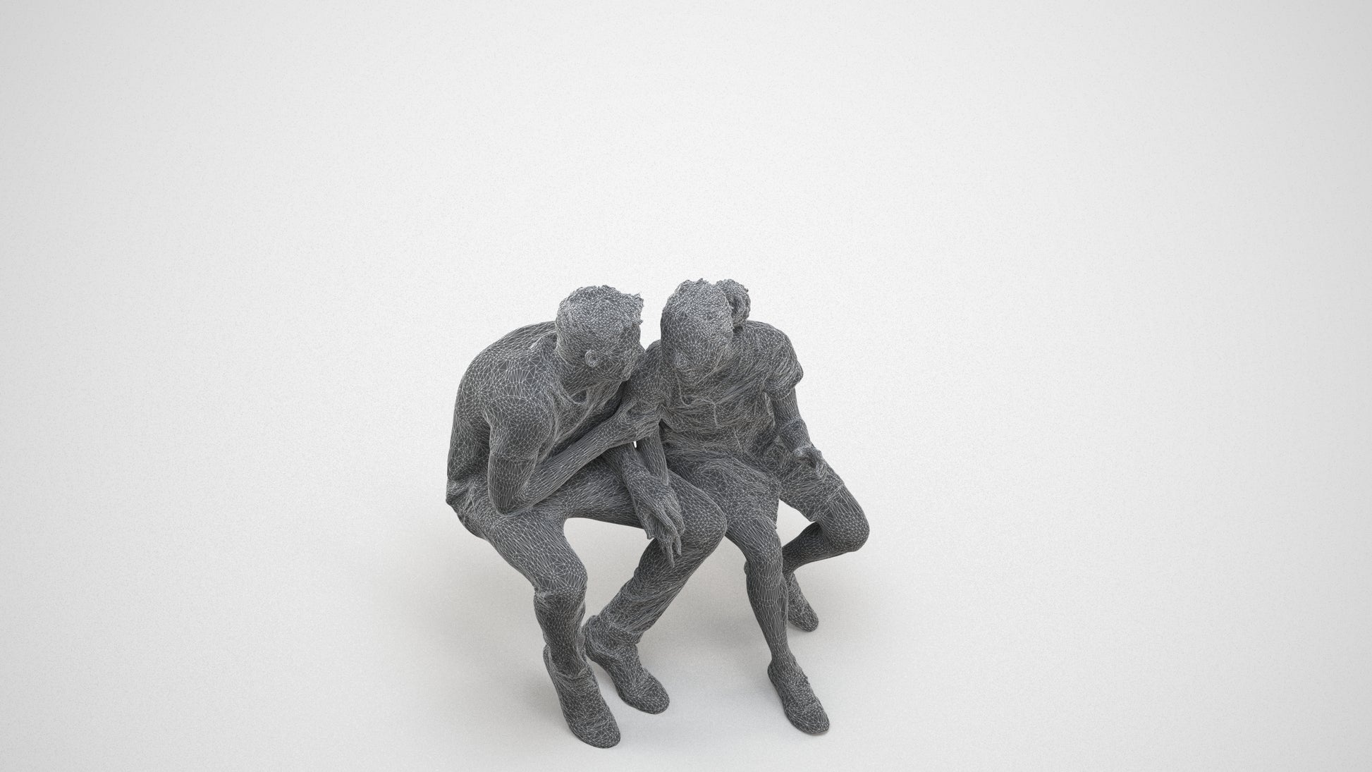 3D people model woman casual couple, scanned human for 3ds Max rendering, wireframe three-quarter view