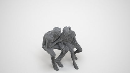 3D people model woman casual couple, scanned human for 3ds Max rendering, wireframe three-quarter view