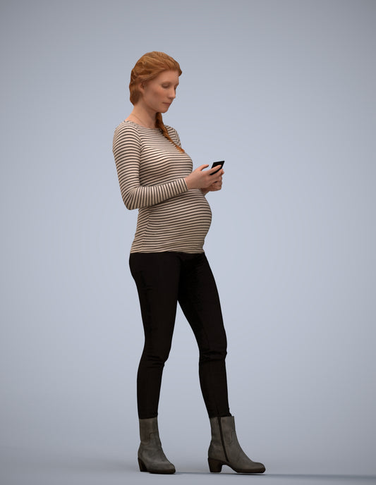 3D scanned woman standing casual, photorealistic archviz people for Enscape and SketchUp