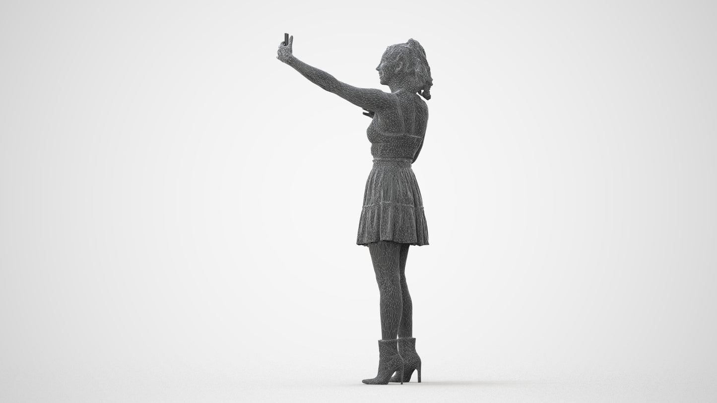 3D human model woman casual standing, photogrammetry scanned person for archviz, square thumbnail
