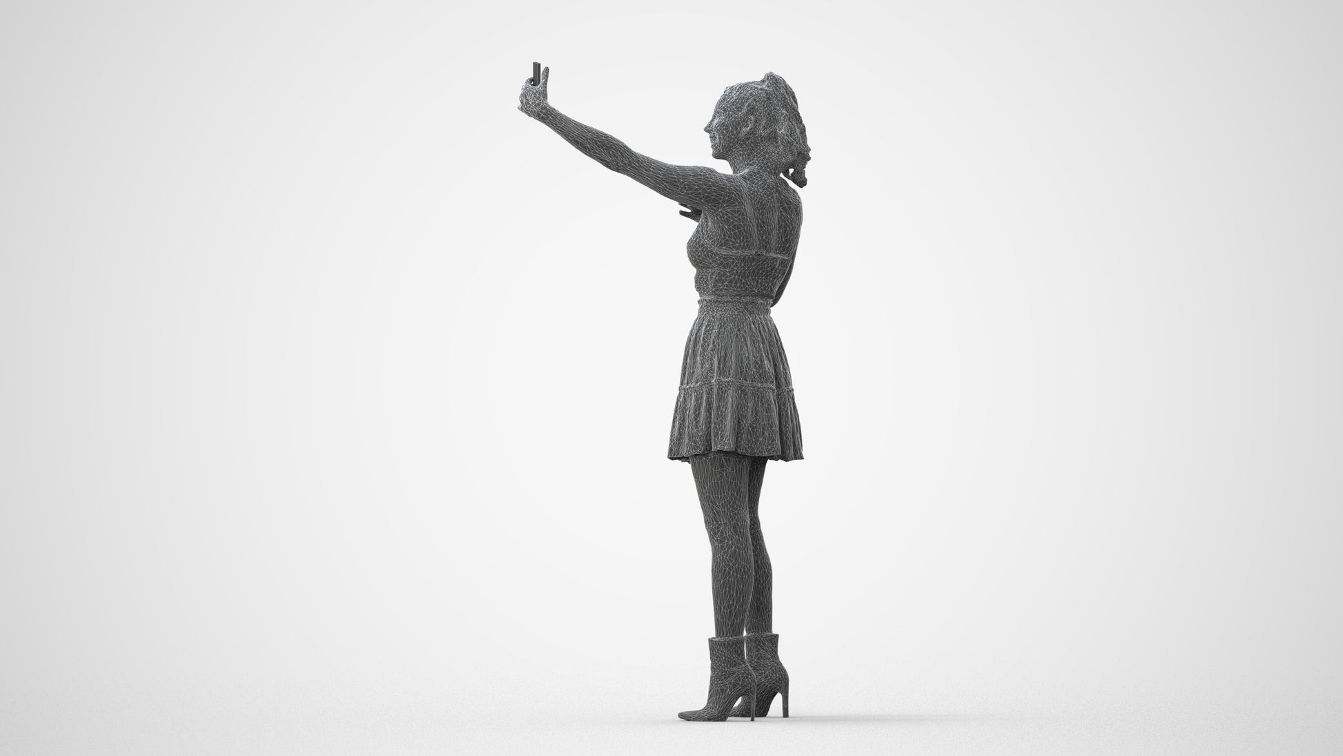 3D human model woman casual standing, photogrammetry scanned person for archviz, square thumbnail