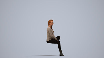 realistic 3D woman casual sitting, scanned archviz people for Blender and 3ds Max, side view render