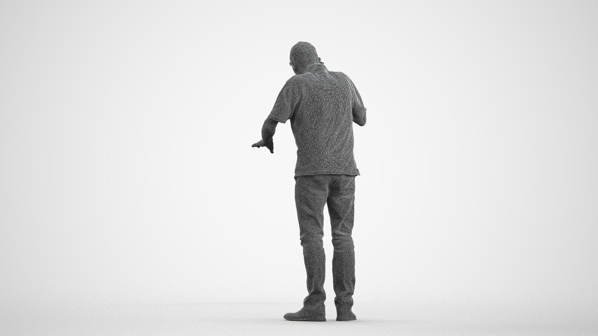 realistic 3D people senior man casual standing, render-ready for V-Ray and Corona, FBX OBJ, wireframe front view