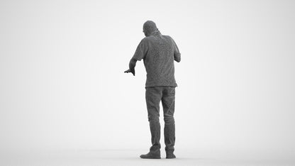 realistic 3D people senior man casual standing, render-ready for V-Ray and Corona, FBX OBJ, wireframe front view