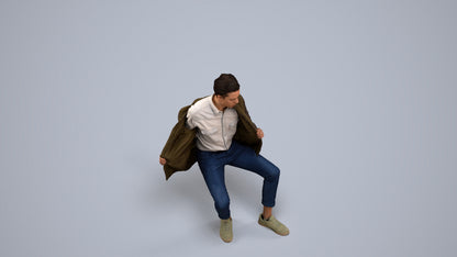 realistic 3D man casual sitting, scanned archviz people for Blender and 3ds Max, back view render