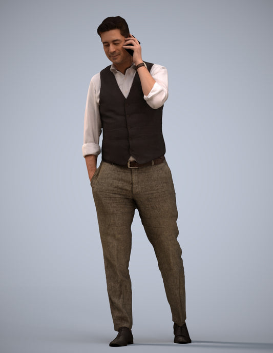3D human model man business walking, photogrammetry scanned person for archviz