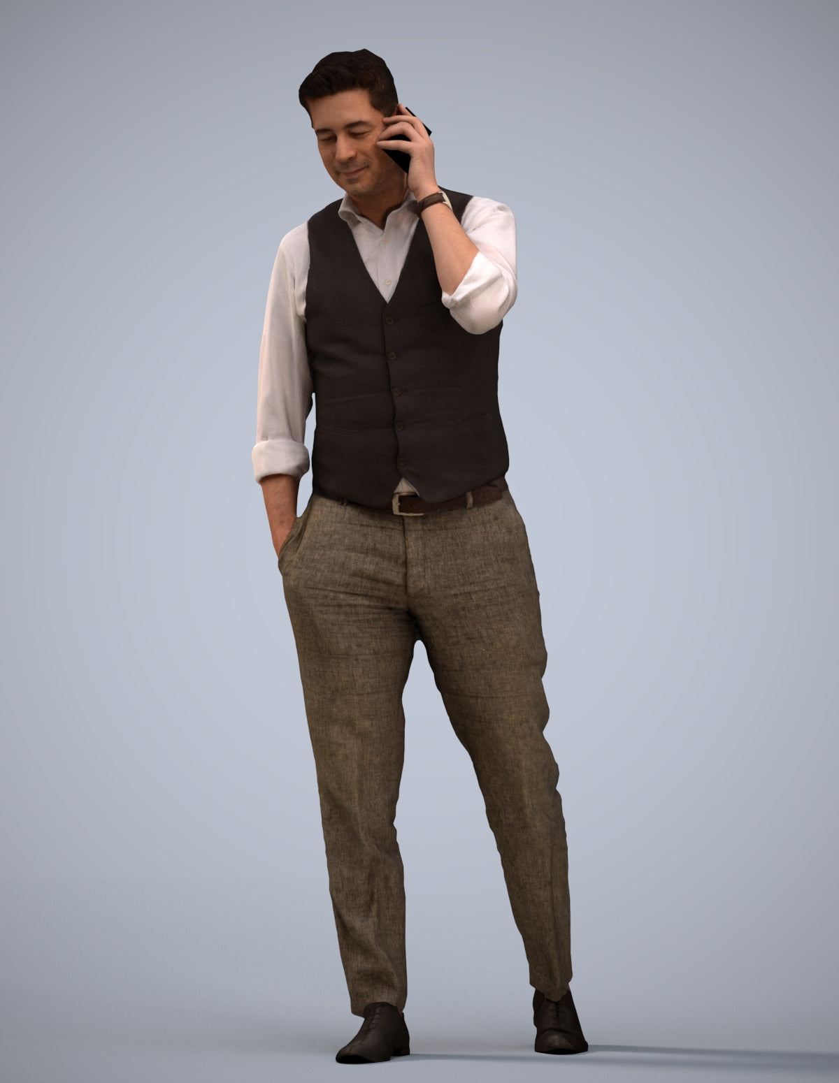 3D human model man business walking, photogrammetry scanned person for archviz