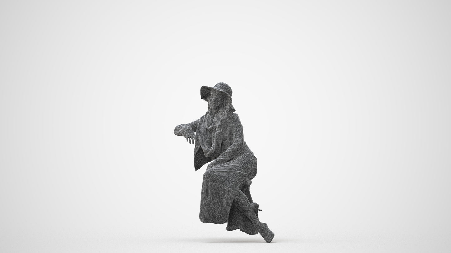 realistic 3D woman casual sitting, scanned archviz people for Blender and 3ds Max, square thumbnail