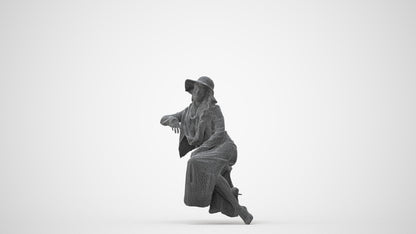 realistic 3D woman casual sitting, scanned archviz people for Blender and 3ds Max, square thumbnail