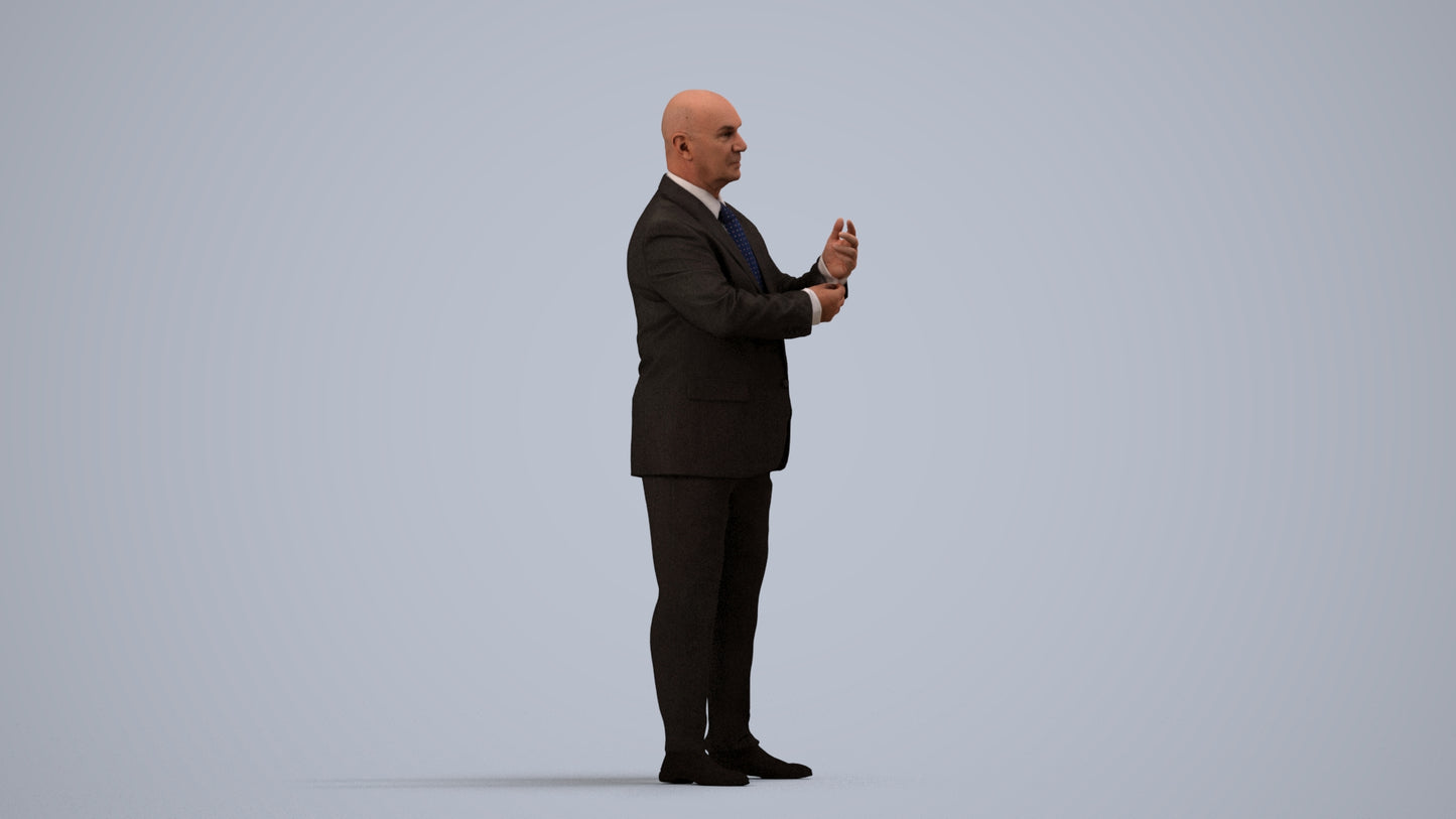 scanned 3D senior man business, photogrammetry people for Enscape and V-Ray, side view render
