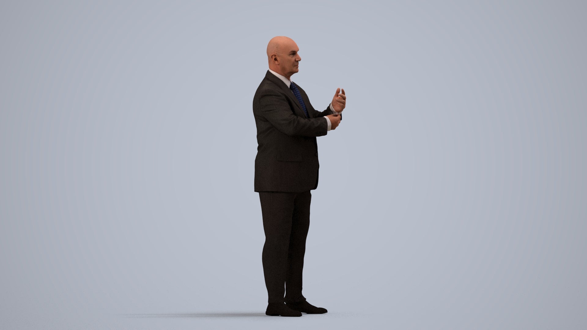 scanned 3D senior man business, photogrammetry people for Enscape and V-Ray, side view render