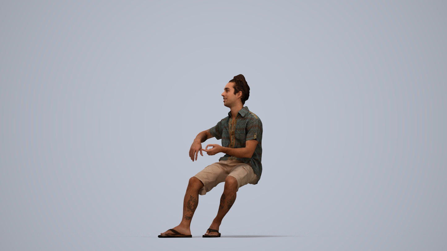 3D people model man casual sitting, scanned human for 3ds Max rendering, top-down view render